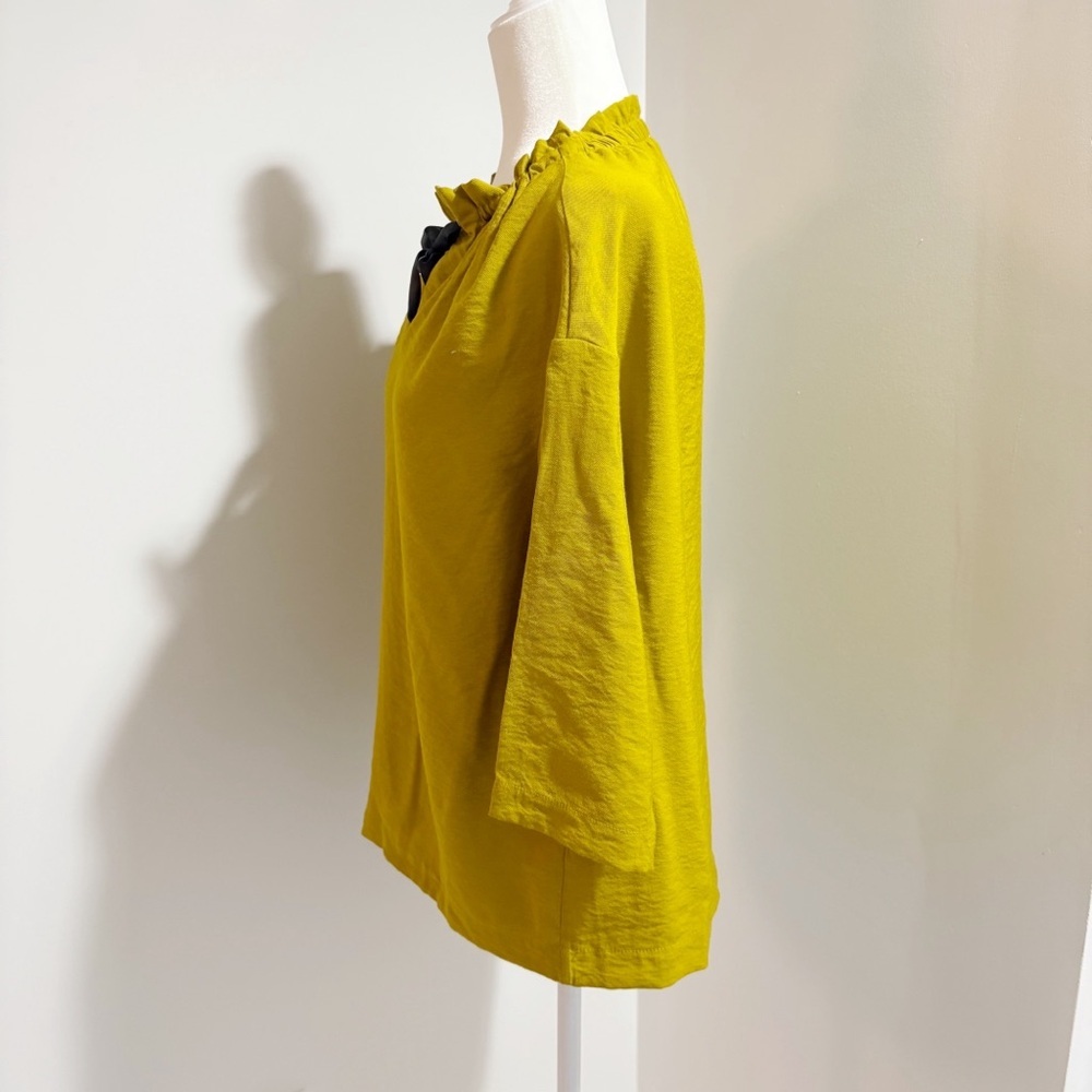 Cop. Copine Bino Blouse Olive Mustard Yellow Size Large XL Gathered Neckline - Picture 2 of 14